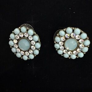 Aqua Crystal Cluster Stud Earrings